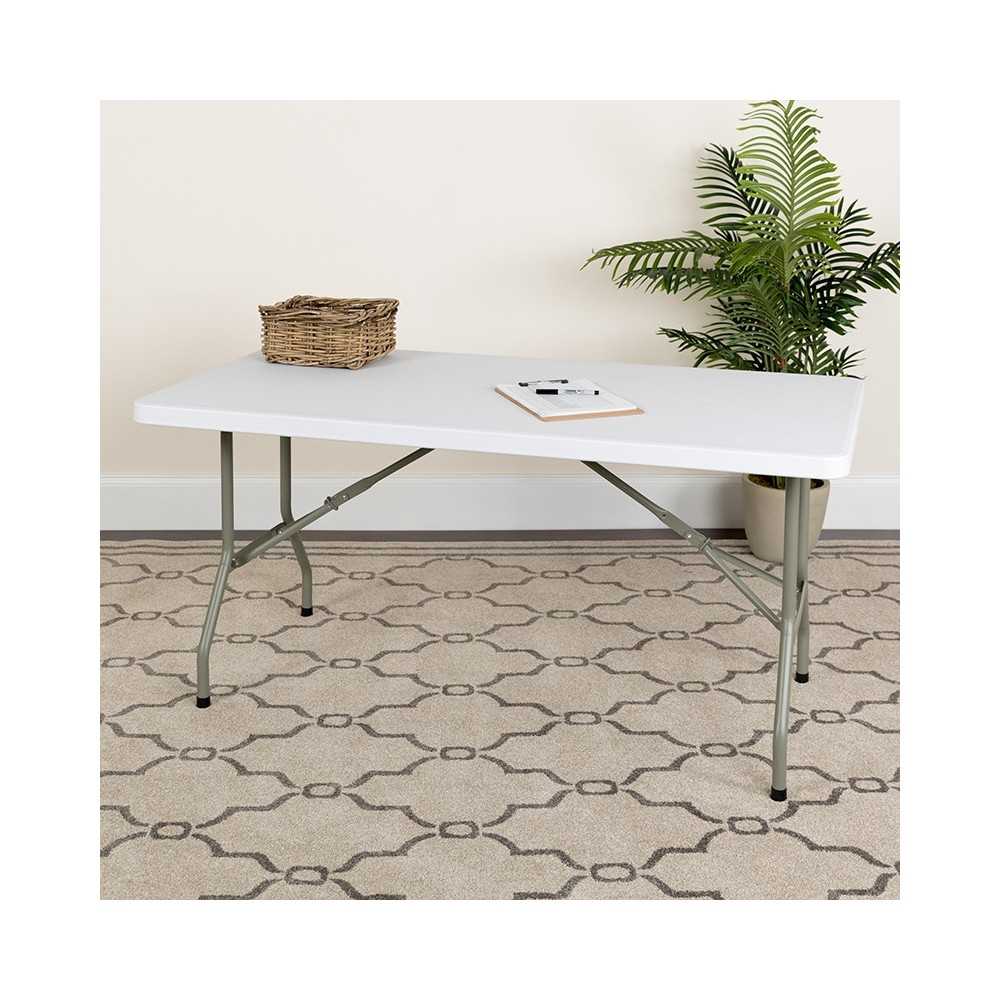 5-Foot Granite White Plastic Folding Table