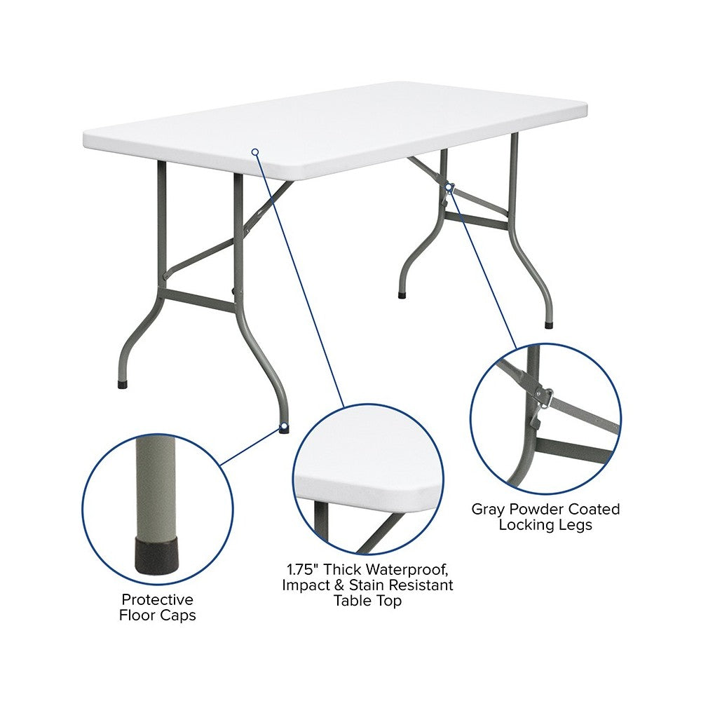 5-Foot Granite White Plastic Folding Table