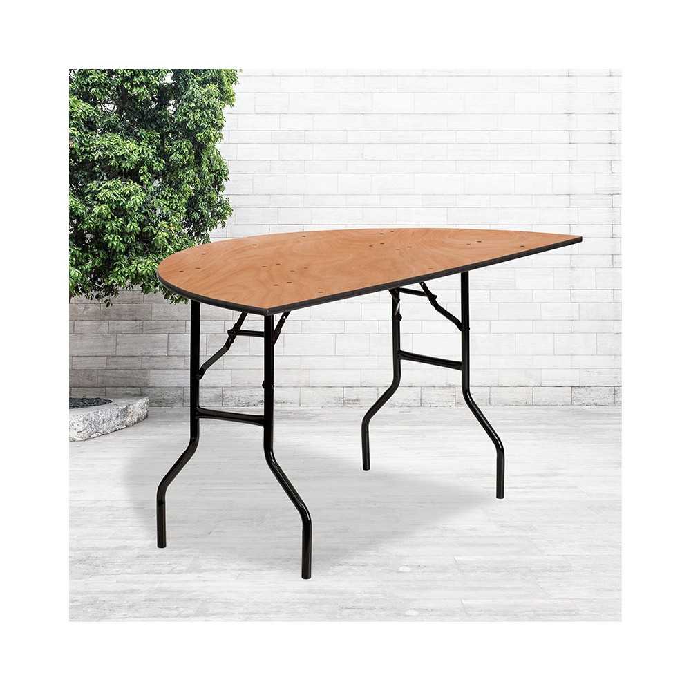 5-Foot Half-Round Wood Folding Banquet Table