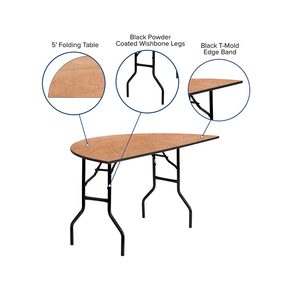 5-Foot Half-Round Wood Folding Banquet Table