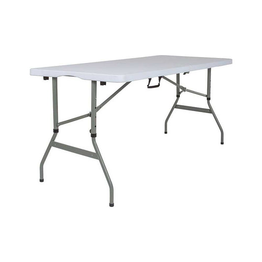 5-Foot Height Adjustable Bi-Fold Granite White Plastic Banquet and Event Folding Table with Carrying Handle