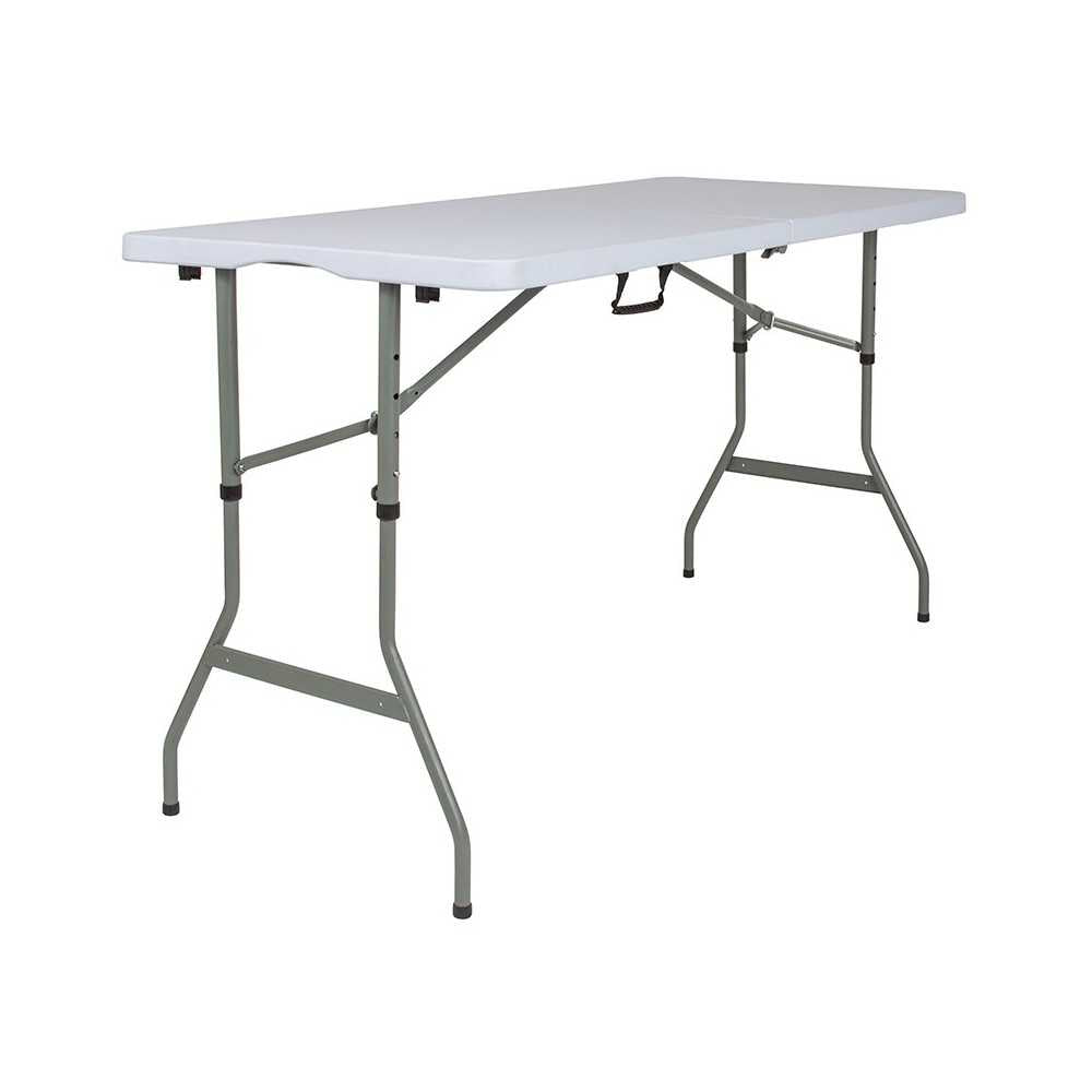 5-Foot Height Adjustable Bi-Fold Granite White Plastic Banquet and Event Folding Table with Carrying Handle