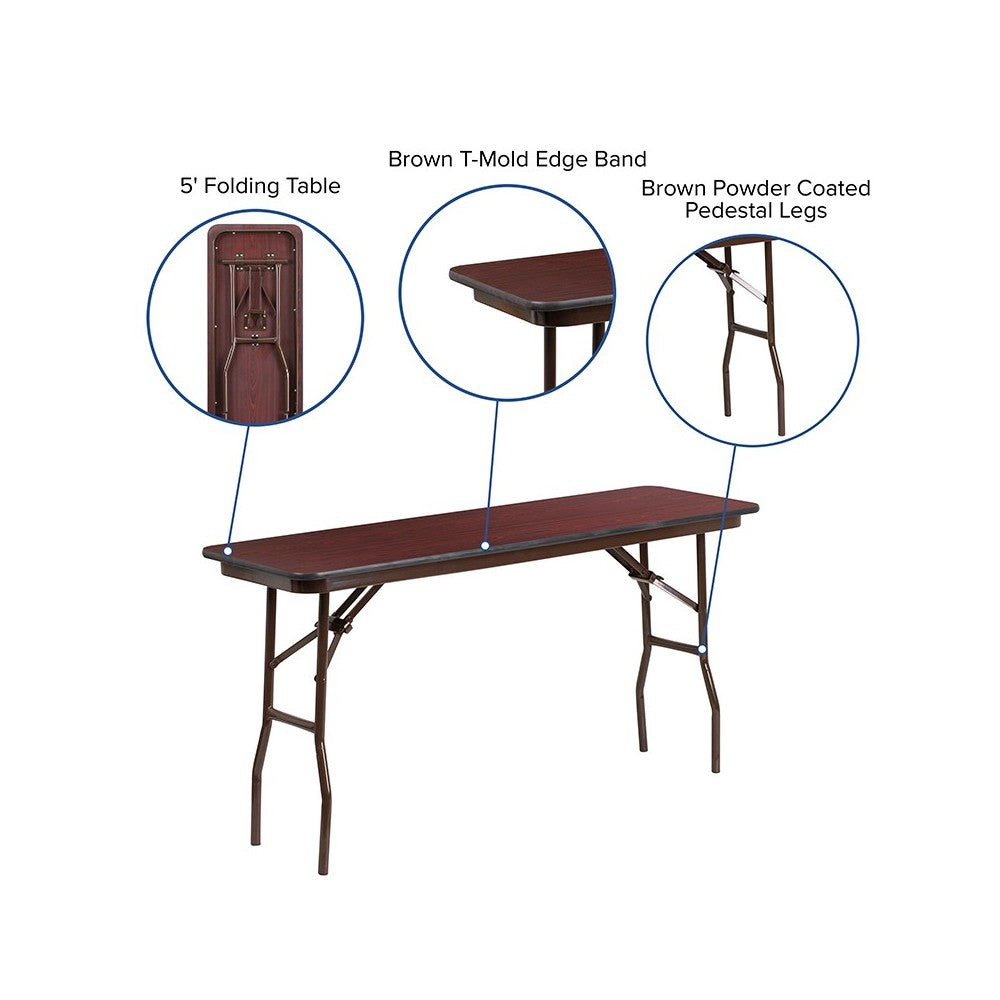 5-Foot Mahogany Melamine Laminate Folding Training Table