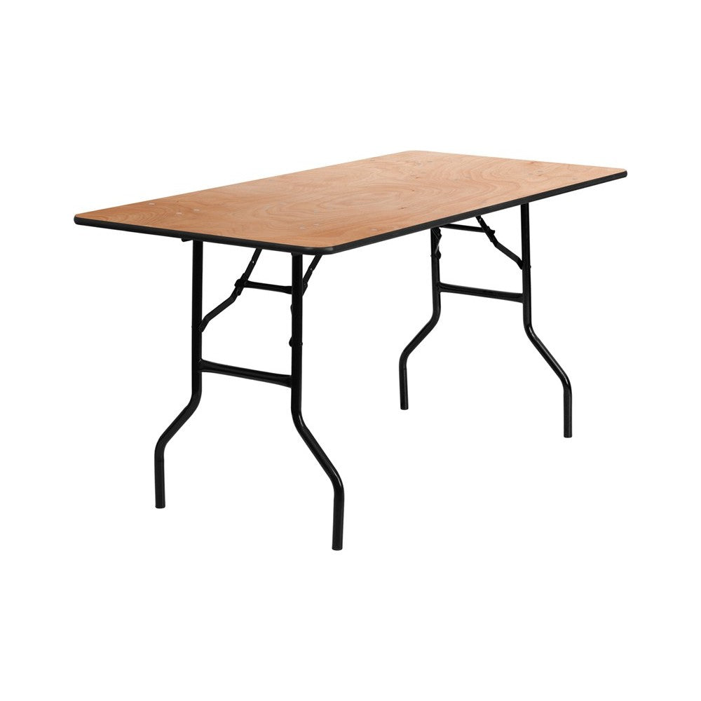 5-Foot Rectangular Wood Folding Banquet Table with Clear Coated Finished Top