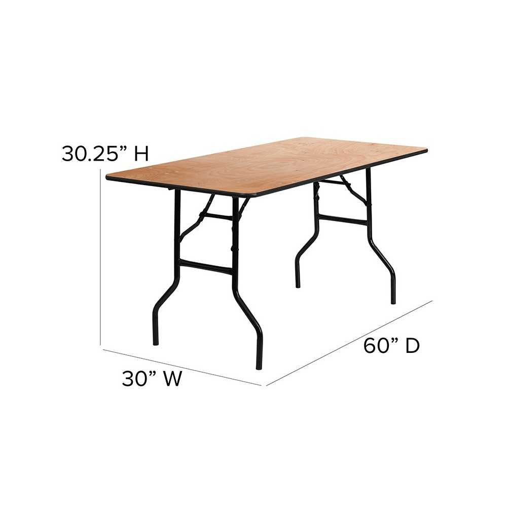 5-Foot Rectangular Wood Folding Banquet Table with Clear Coated Finished Top