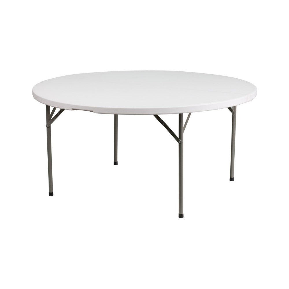 5-Foot Round Granite White Plastic Folding Table