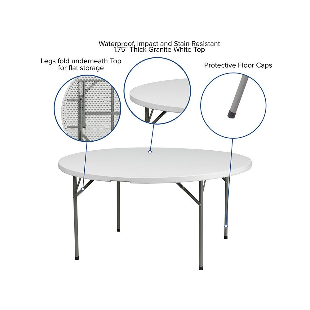 5-Foot Round Granite White Plastic Folding Table