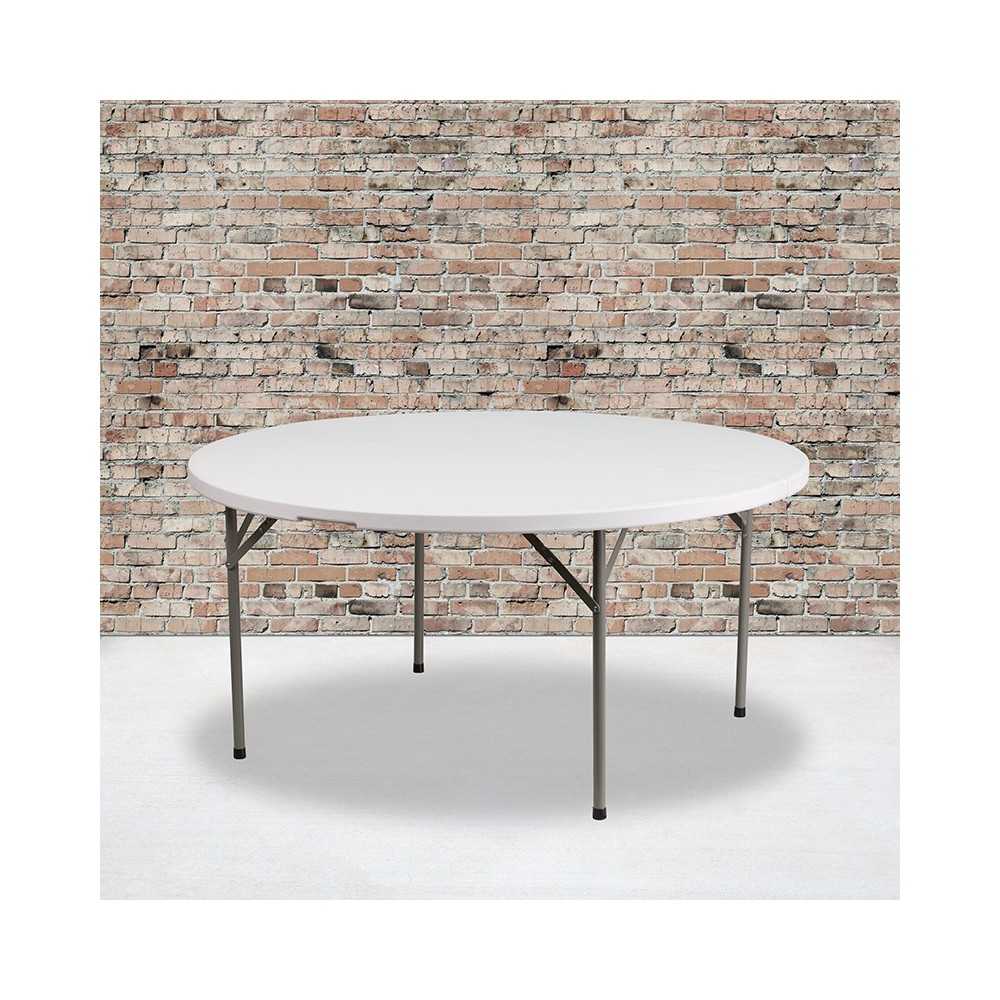 5-Foot Round Granite White Plastic Folding Table