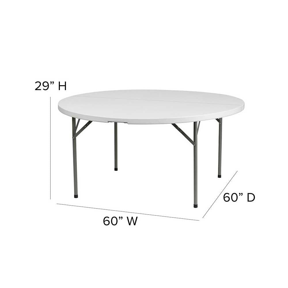 5-Foot Round Granite White Plastic Folding Table