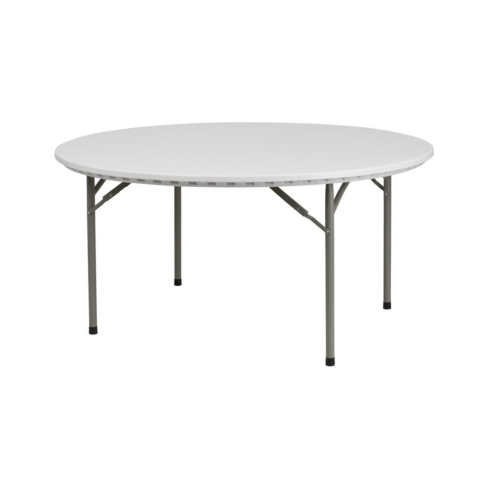 5-Foot Round Granite White Plastic Folding Table