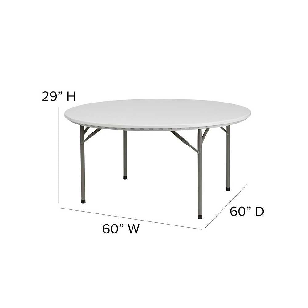 5-Foot Round Granite White Plastic Folding Table