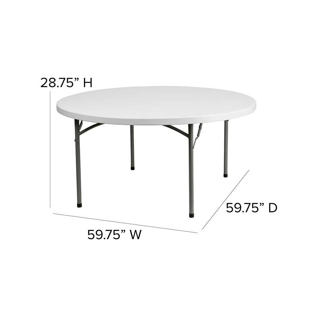 5-Foot Round Granite White Plastic Folding Table