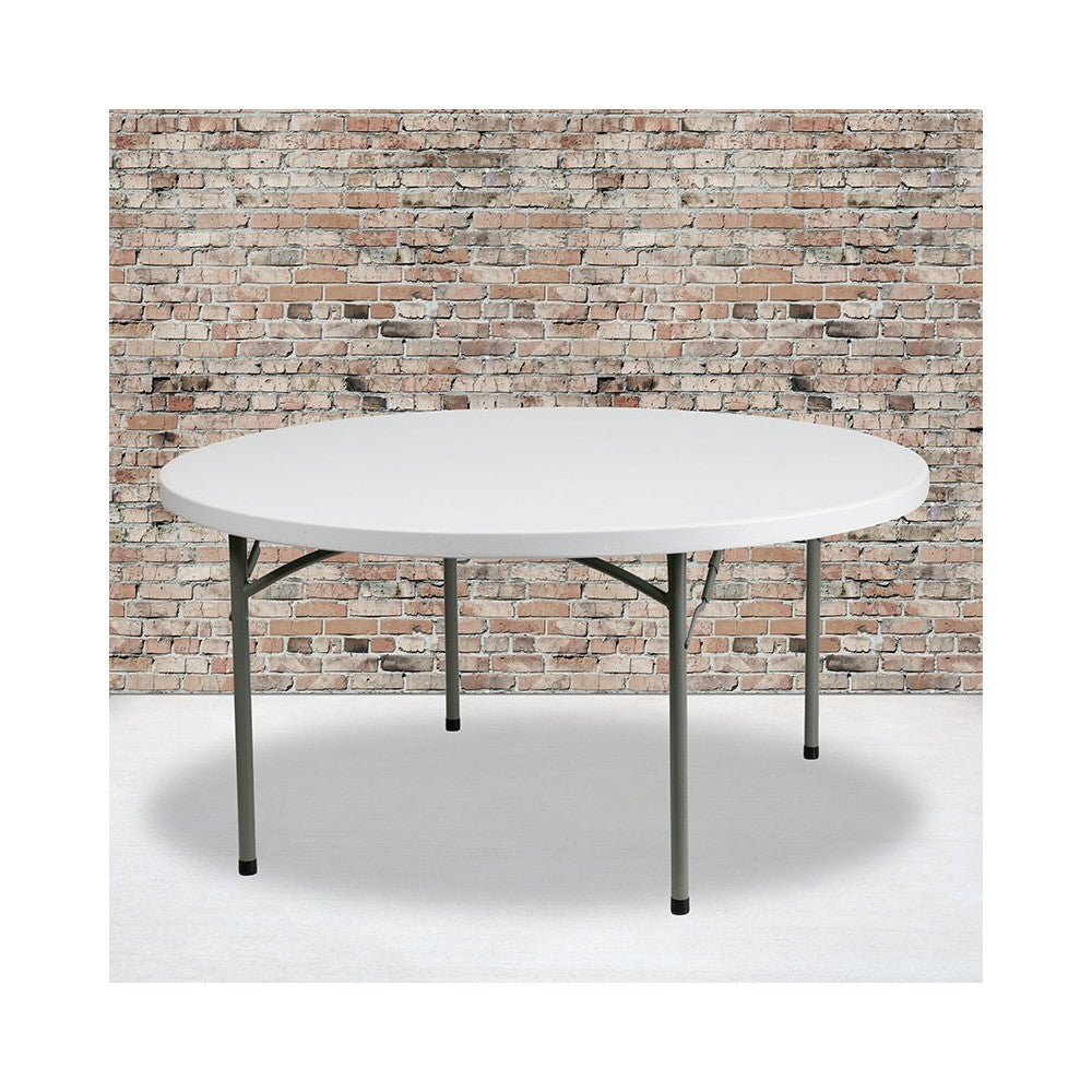 5-Foot Round Granite White Plastic Folding Table