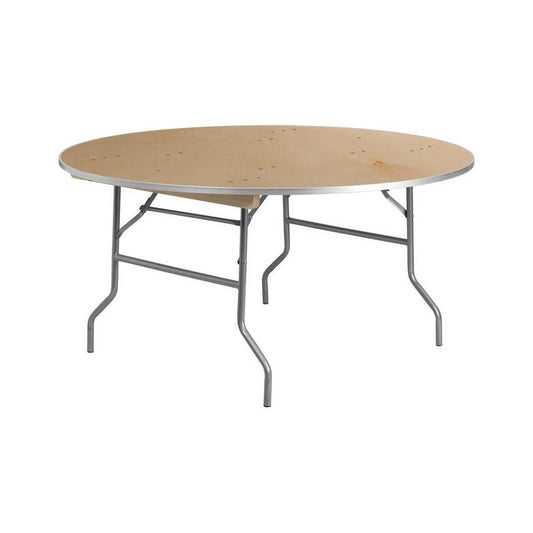 5-Foot Round HEAVY DUTY Birchwood Folding Banquet Table with METAL Edges