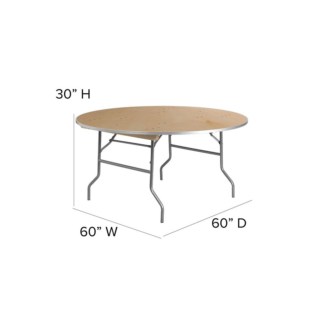 5-Foot Round HEAVY DUTY Birchwood Folding Banquet Table with METAL Edges