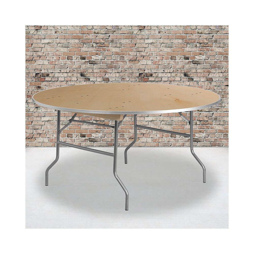 5-Foot Round HEAVY DUTY Birchwood Folding Banquet Table with METAL Edges