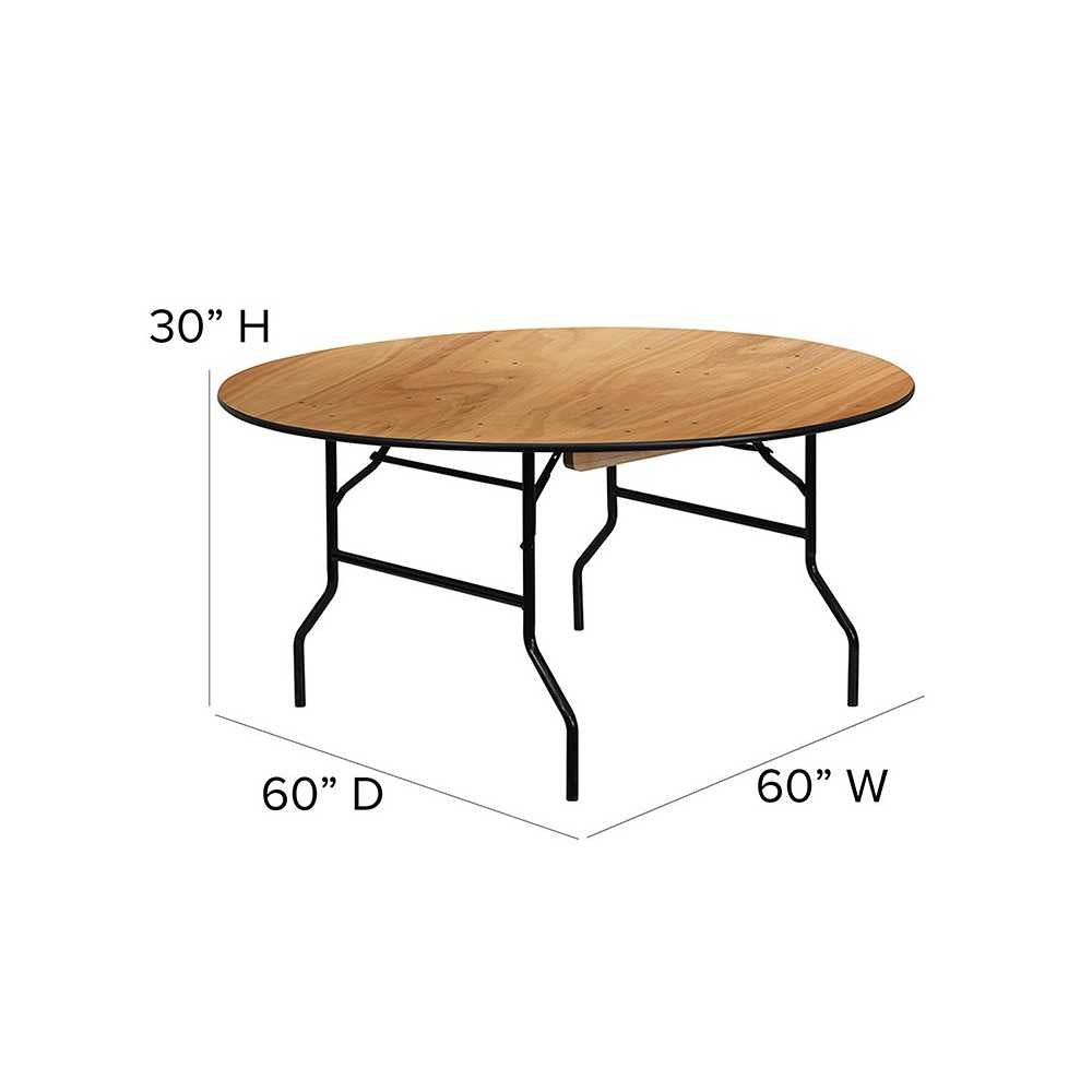 5-Foot Round Wood Folding Banquet Table with Clear Coated Finished Top