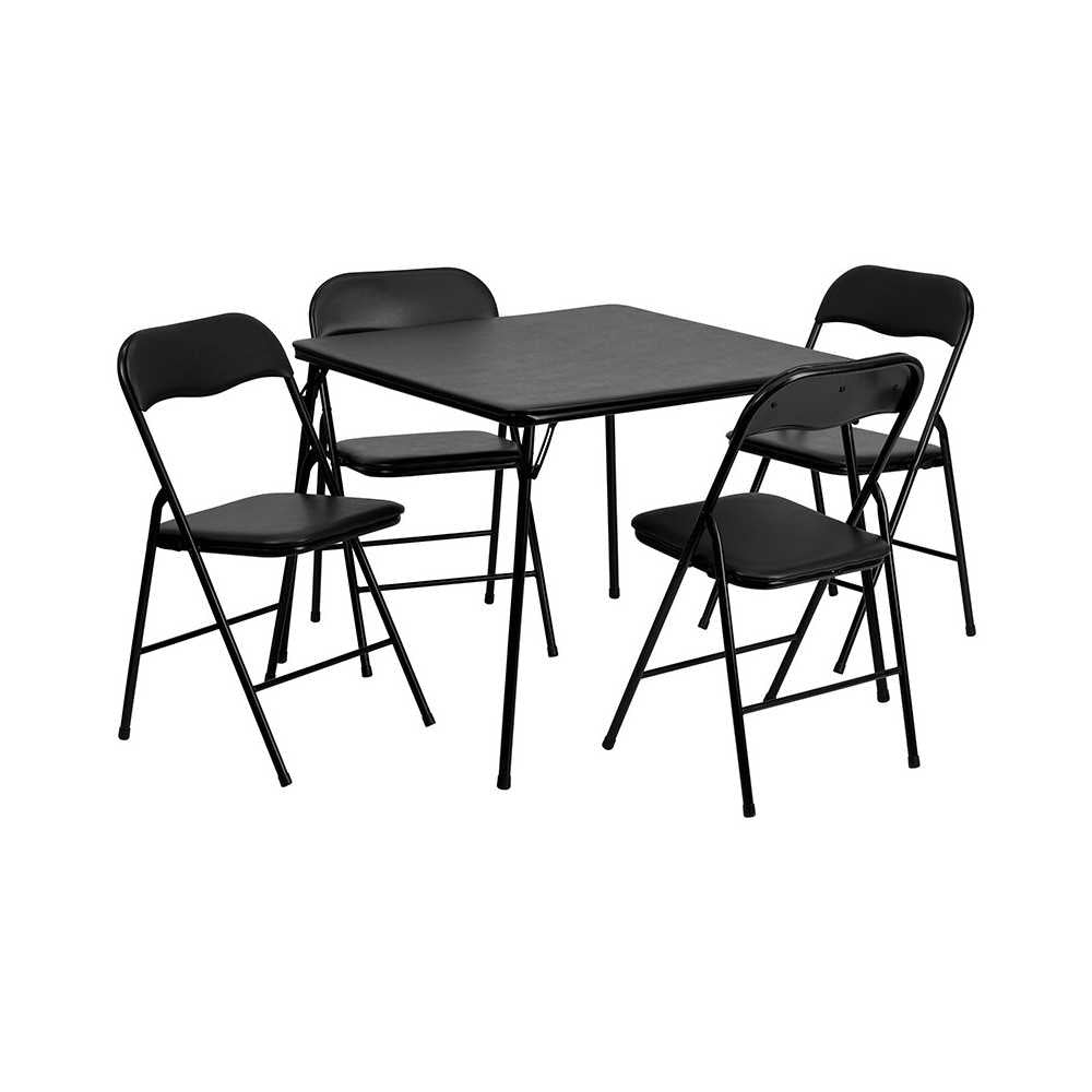 5 Piece Black Folding Card Table and Chair Set