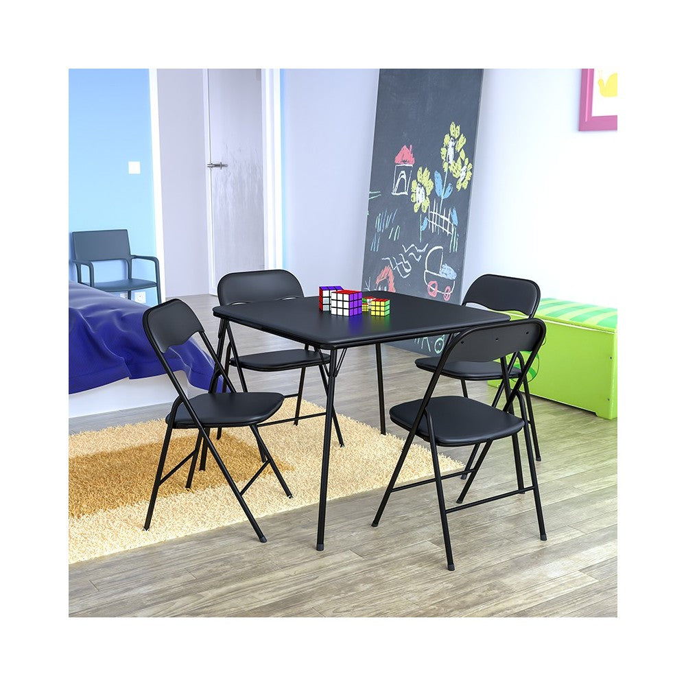 5 Piece Black Folding Card Table and Chair Set