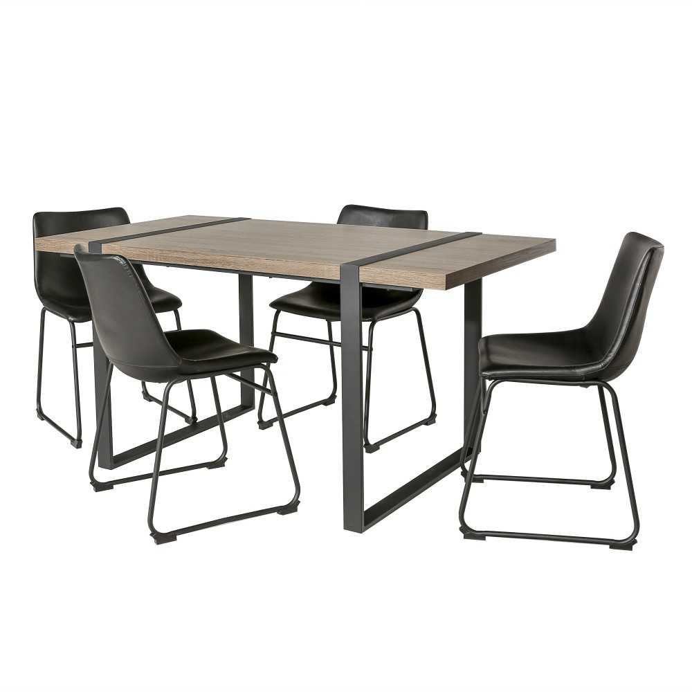 5-Piece Dining Table Set - Driftwood/Black