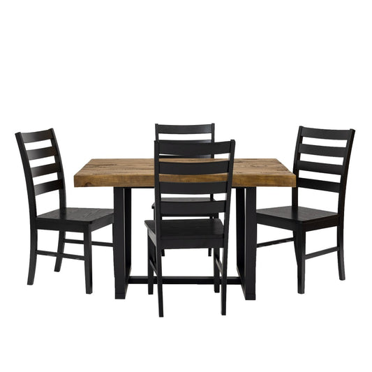 5-Piece Distressed Dining Set - Rustic Oak/Black