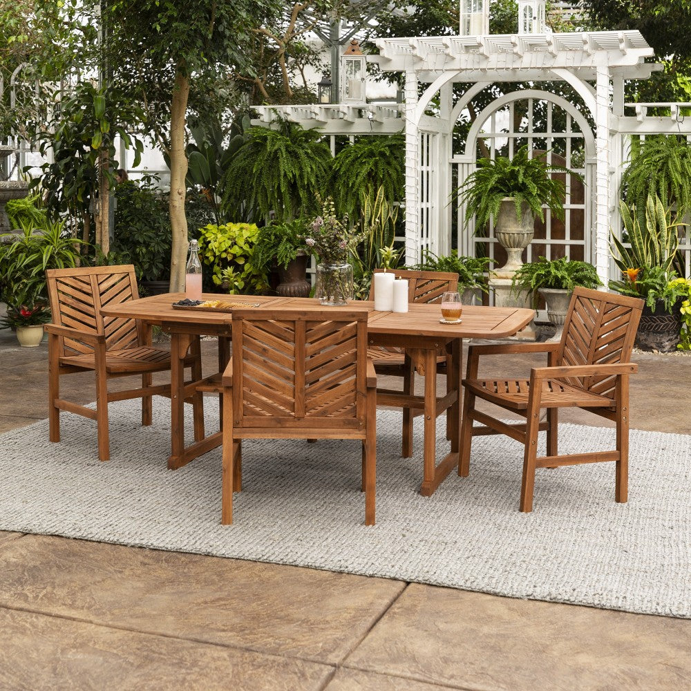 5-Piece Extendable Outdoor Patio Dining Set - Brown