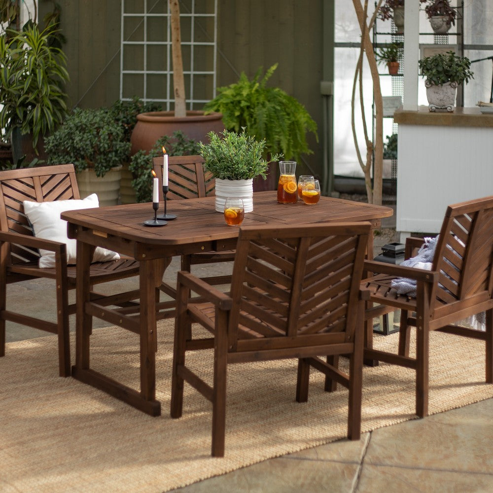 5-Piece Extendable Outdoor Patio Dining Set - Dark Brown