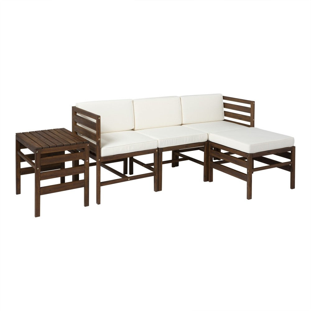 5-Piece Modular Acacia - 3 seat, Ottoman, and Side Table - Dark Brown