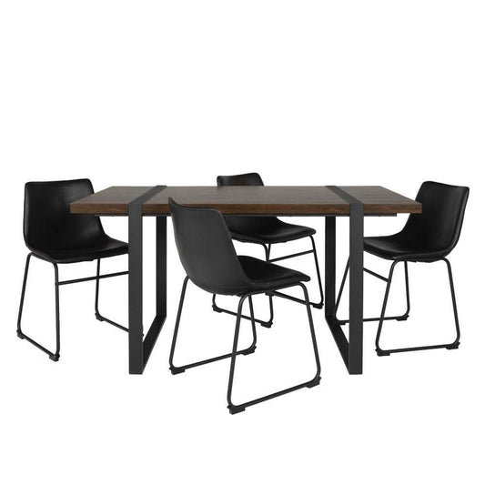 5-Piece Urban Blend with Faux Leather Dining Chairs - Dark Walnut/Black