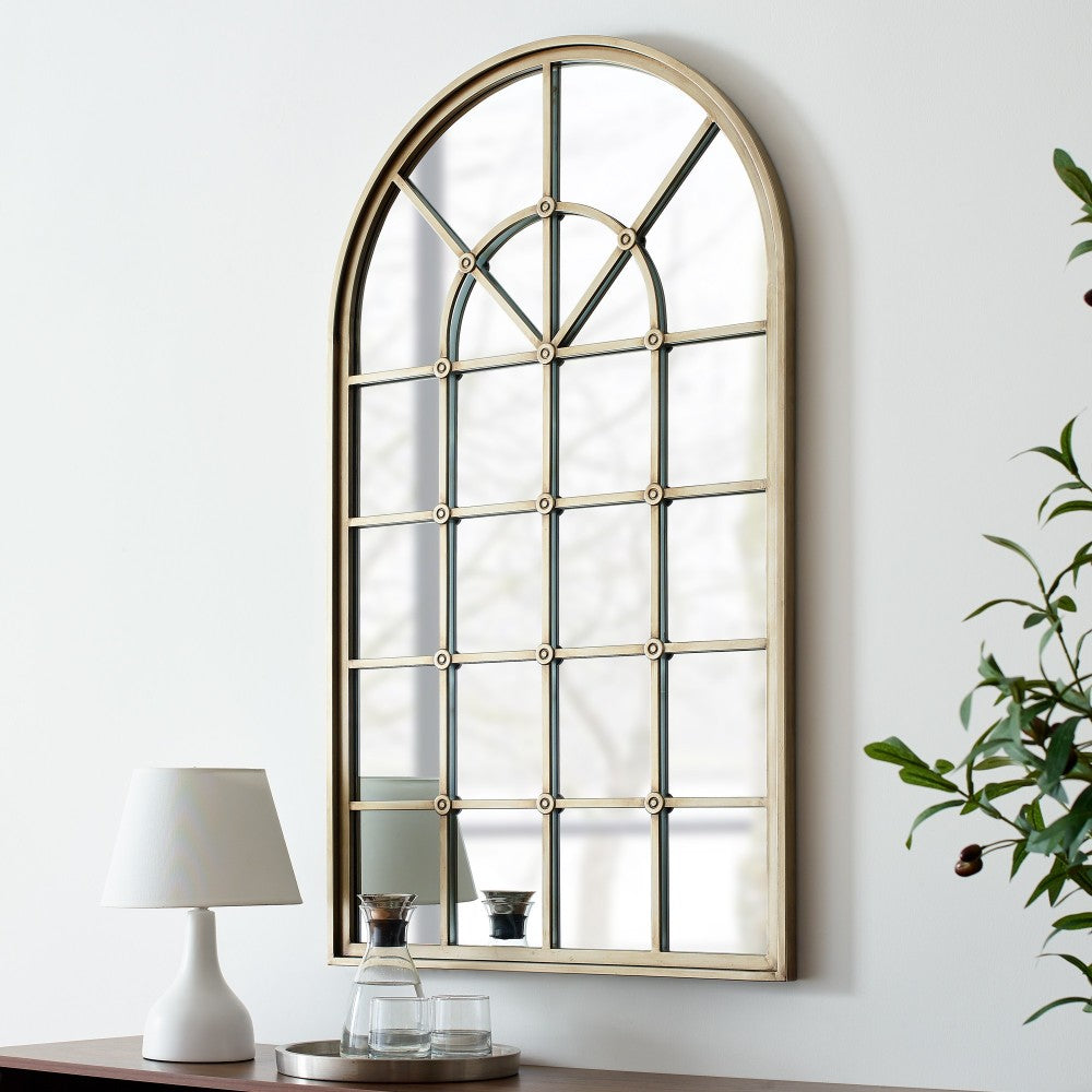 50" Arched Windowpane Mirror - Antique Pewter