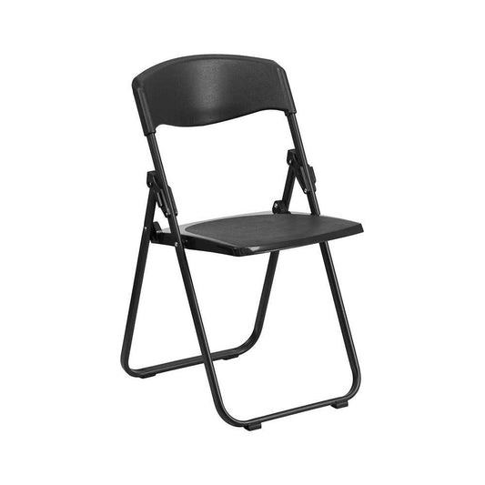 500 lb. Capacity Heavy Duty Black Plastic Folding Chair with Built-in Ganging Brackets