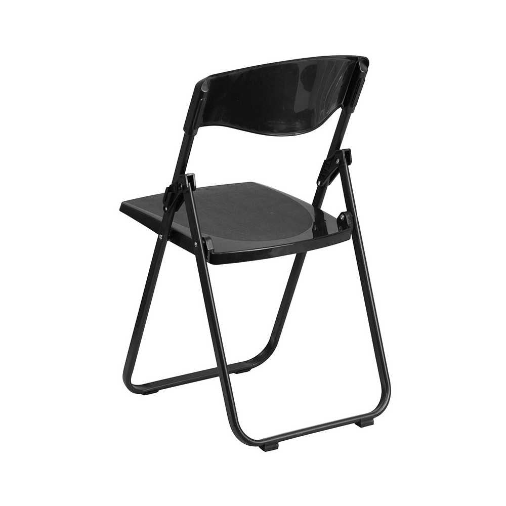500 lb. Capacity Heavy Duty Black Plastic Folding Chair with Built-in Ganging Brackets