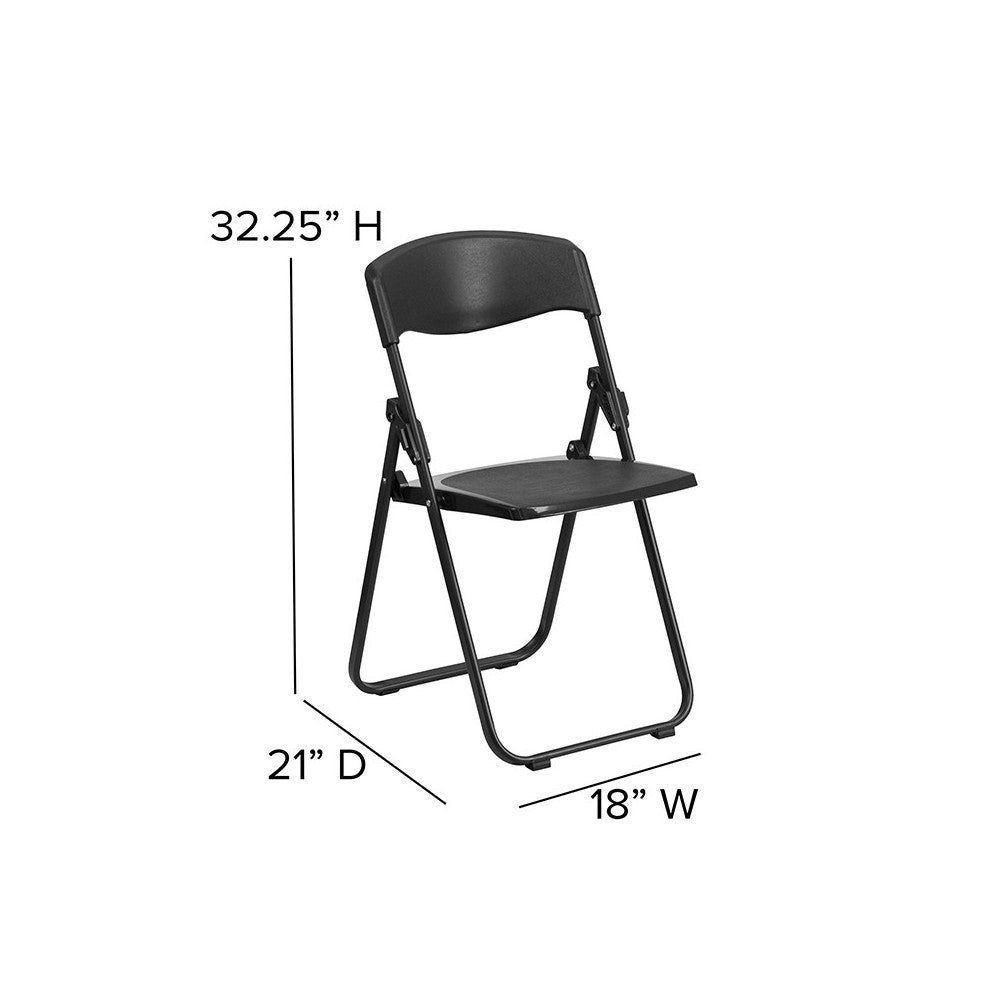500 lb. Capacity Heavy Duty Black Plastic Folding Chair with Built-in Ganging Brackets