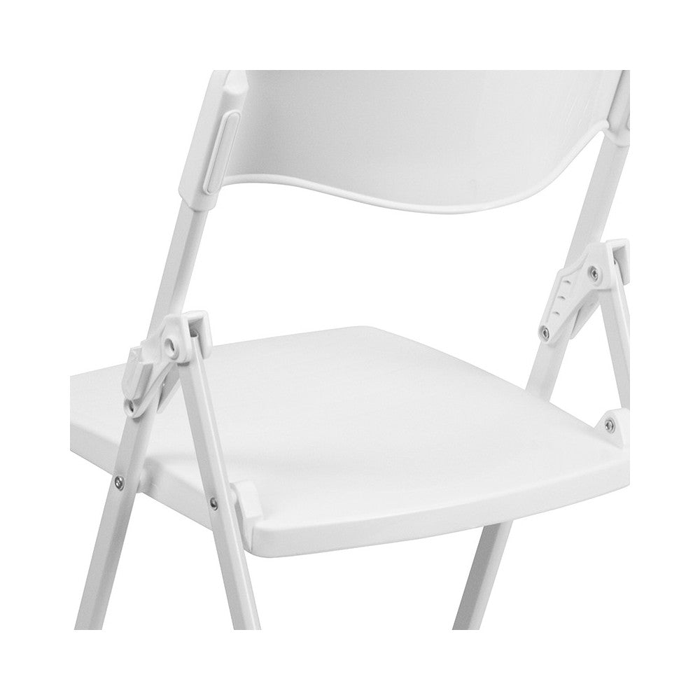 500 lb. Capacity Heavy Duty White Plastic Folding Chair with Built-in Ganging Brackets