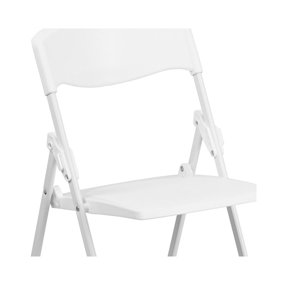 500 lb. Capacity Heavy Duty White Plastic Folding Chair with Built-in Ganging Brackets
