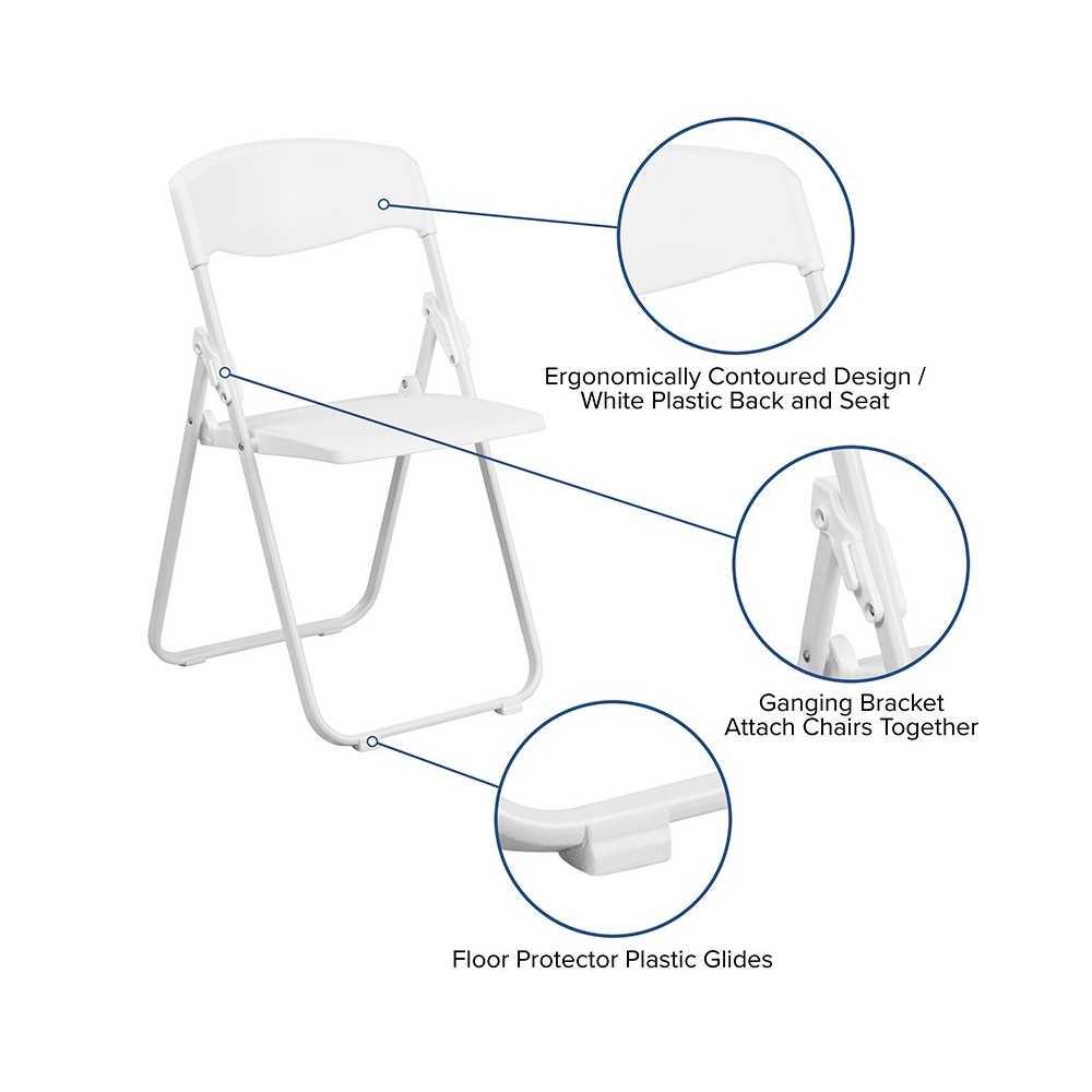500 lb. Capacity Heavy Duty White Plastic Folding Chair with Built-in Ganging Brackets