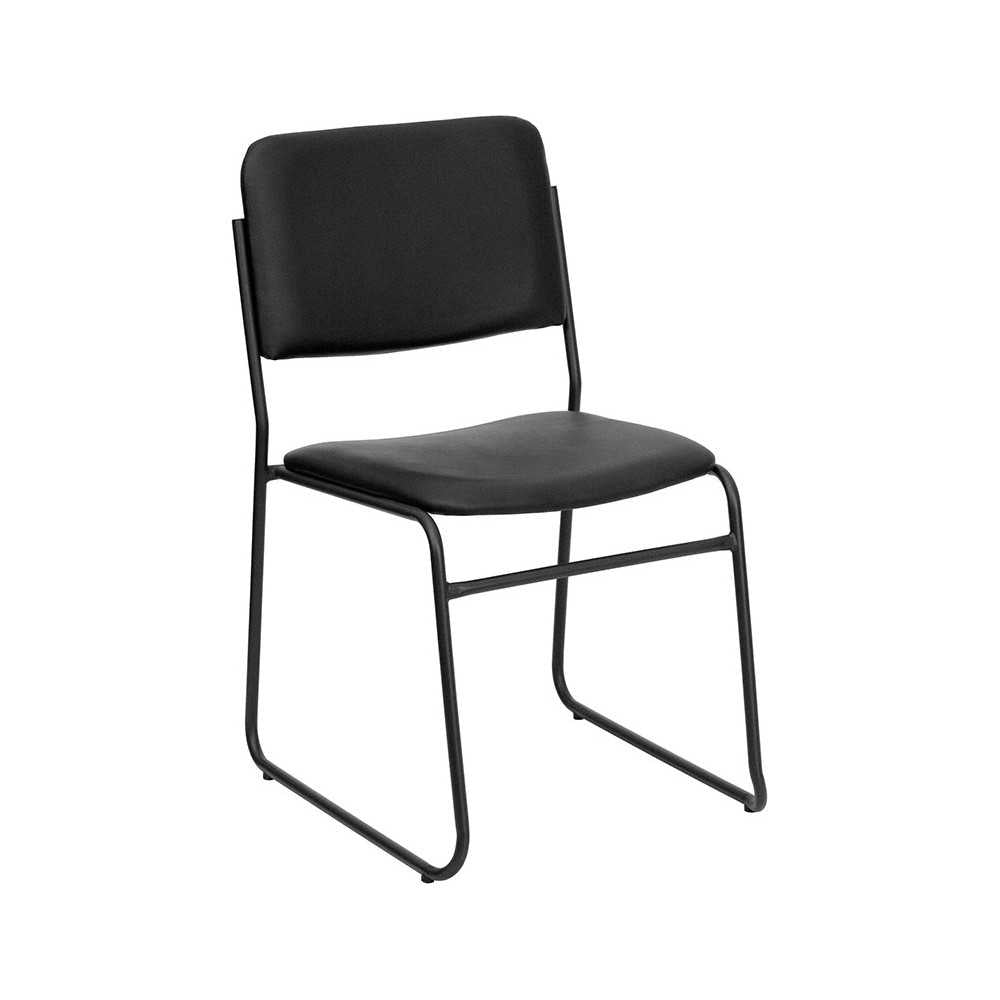500 lb. Capacity High Density Black Vinyl Stacking Chair with Sled Base