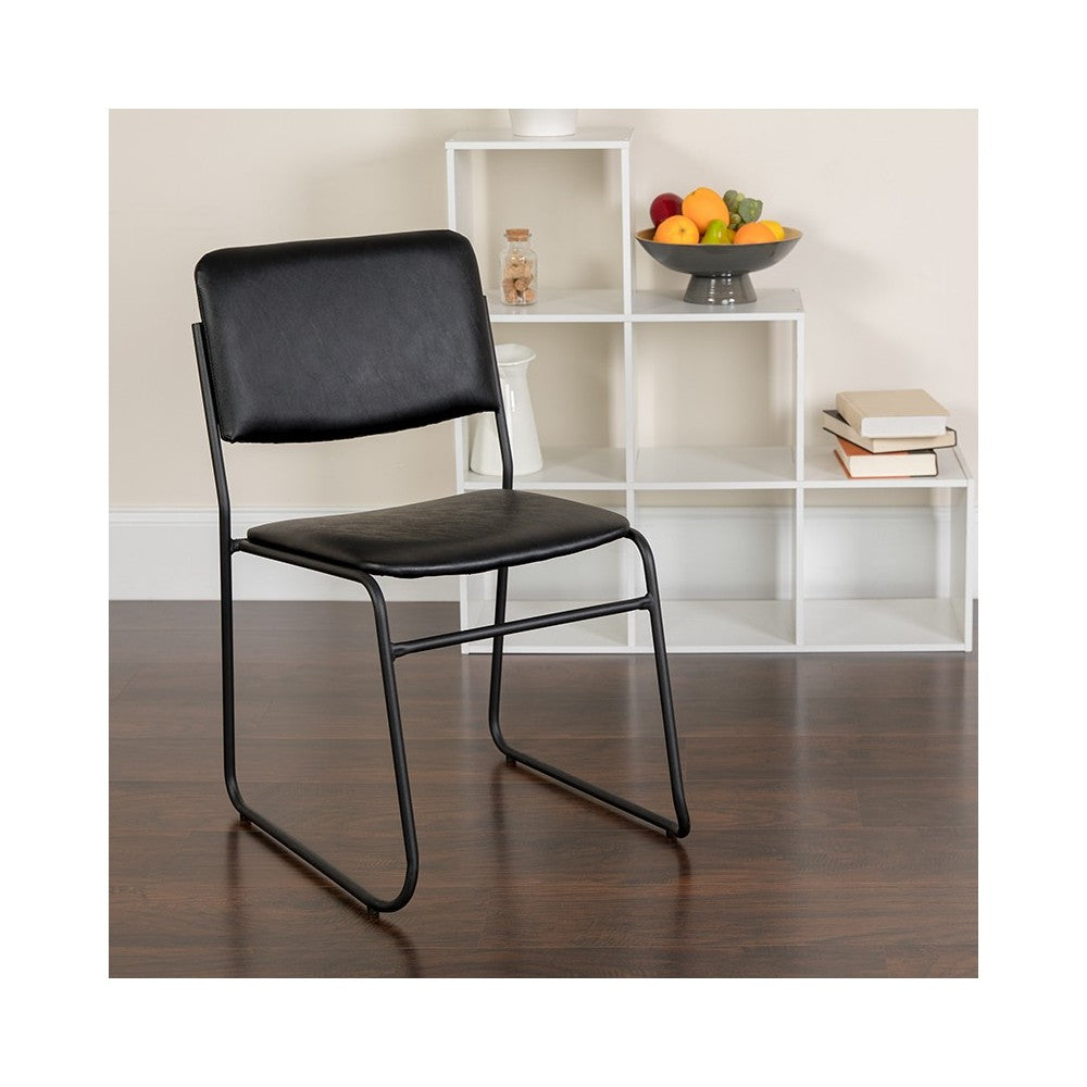 500 lb. Capacity High Density Black Vinyl Stacking Chair with Sled Base