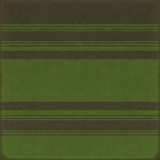 Pattern 50 Organic Stripes Black and Green 36x36 Vintage Vinyl Floorcloth