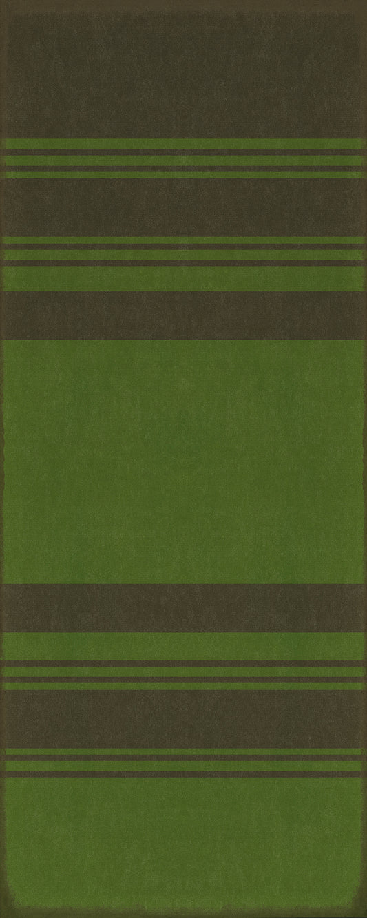 Pattern 50 Organic Stripes Black and Green 36x90 Vintage Vinyl Floorcloth