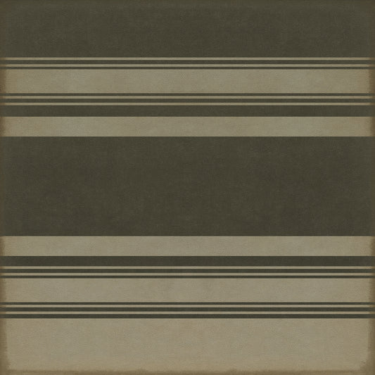 Pattern 50 Organic Stripes Black and Tan 36x36 Vintage Vinyl Floorcloth