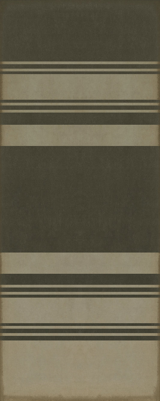Pattern 50 Organic Stripes Black and Tan 36x90 Vintage Vinyl Floorcloth