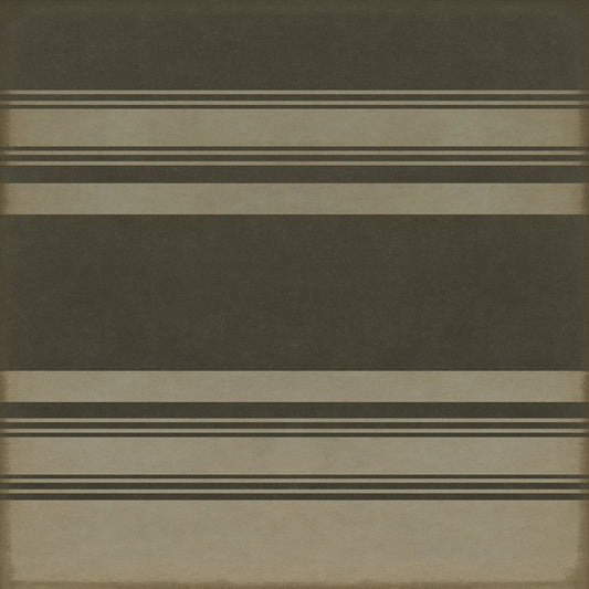 Pattern 50 Organic Stripes Black and Tan 48x48 Vintage Vinyl Floorcloth