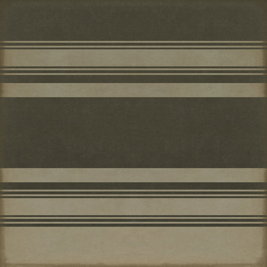 Pattern 50 Organic Stripes Black and Tan 72x72 Vintage Vinyl Floorcloth