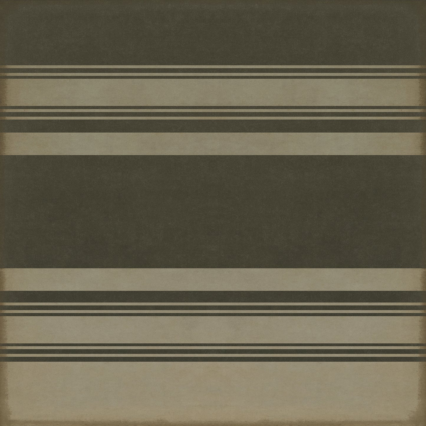 Pattern 50 Organic Stripes Black and Tan 96x96 Vintage Vinyl Floorcloth