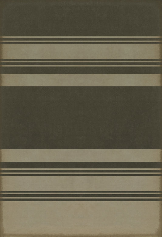 Pattern 50 Organic Stripes Black and Tan 96x140 Vintage Vinyl Floorcloth