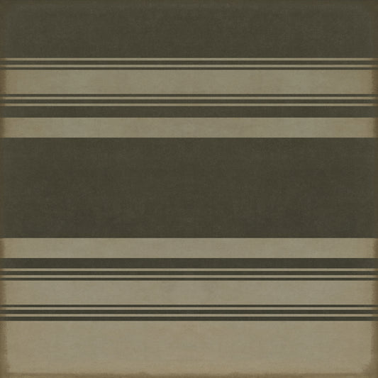 Pattern 50 Organic Stripes Black and Tan 120x120 Vintage Vinyl Floorcloth