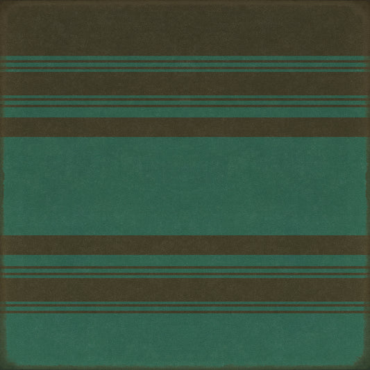 Pattern 50 Organic Stripes Black and Teal 36x36 Vintage Vinyl Floorcloth