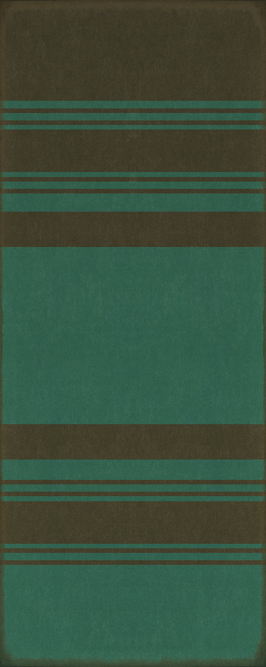 Pattern 50 Organic Stripes Black and Teal 36x90 Vintage Vinyl Floorcloth