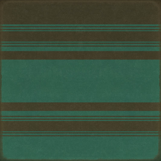 Pattern 50 Organic Stripes Black and Teal 48x48 Vintage Vinyl Floorcloth